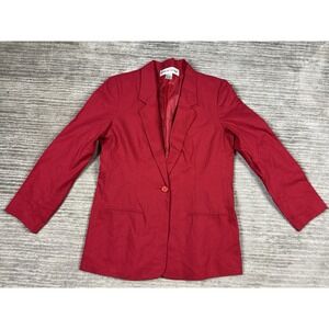 Adolfo Studio Blazer Womens 12 Red Linen Blend Lined One Button Front
